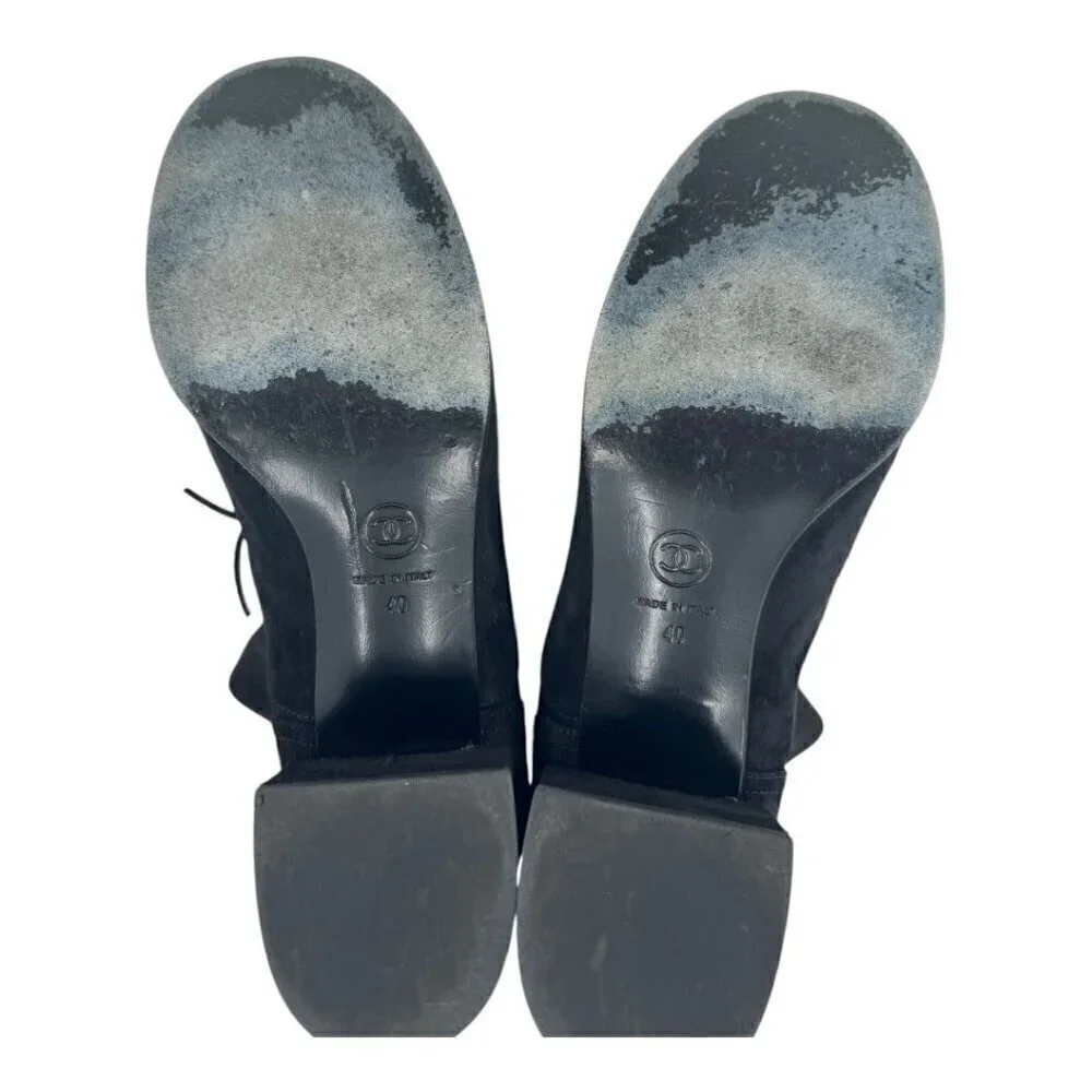 Chanel Suede Pearl CC Logo Patent Cap Toe Short Boots - Picture 14 of 16